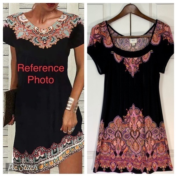 Eci Vintage Ethnic Pattern Pleated Shift Dress - Picture 1 of 16